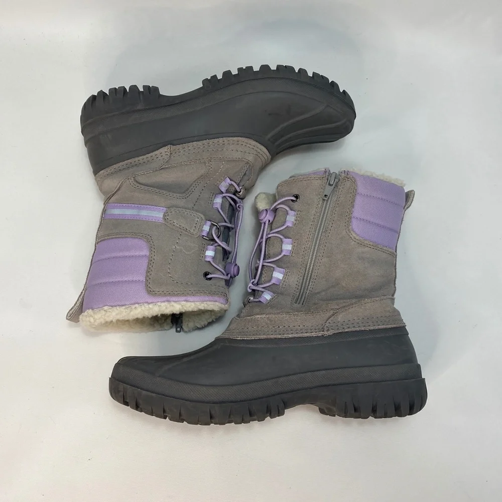 Lands End Youth 6M Winter Snow Boots Gray Purple Insulated All Weather Waterprof